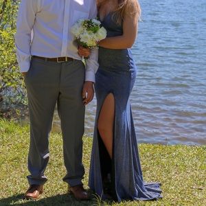 blue/grey sparkle prom dress